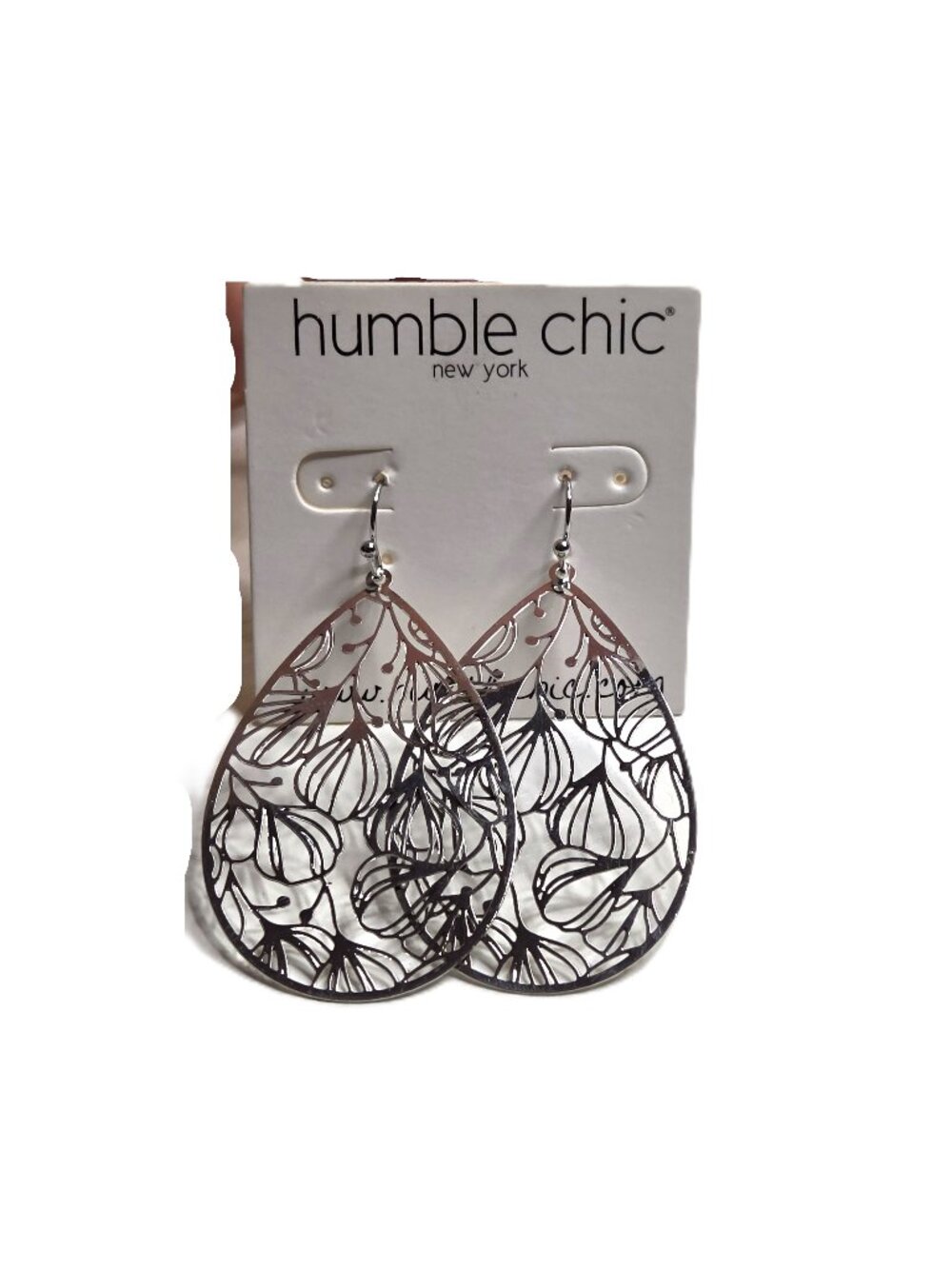 NWT Silver Tone Pewter Teardrop Chandelier Drop Dangle Hook Earrings